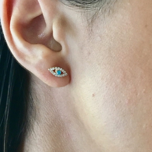 Evil Eye Minimalist Stud Earrings - Picture 8 of 8
